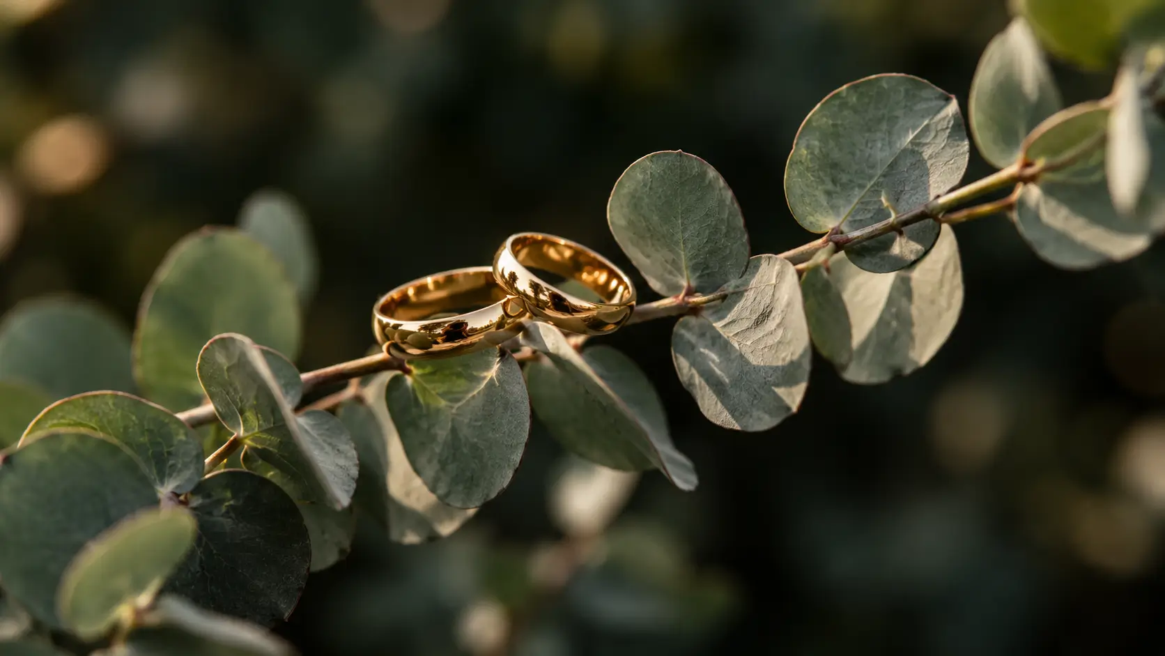 Wedding rings on a leafy branch